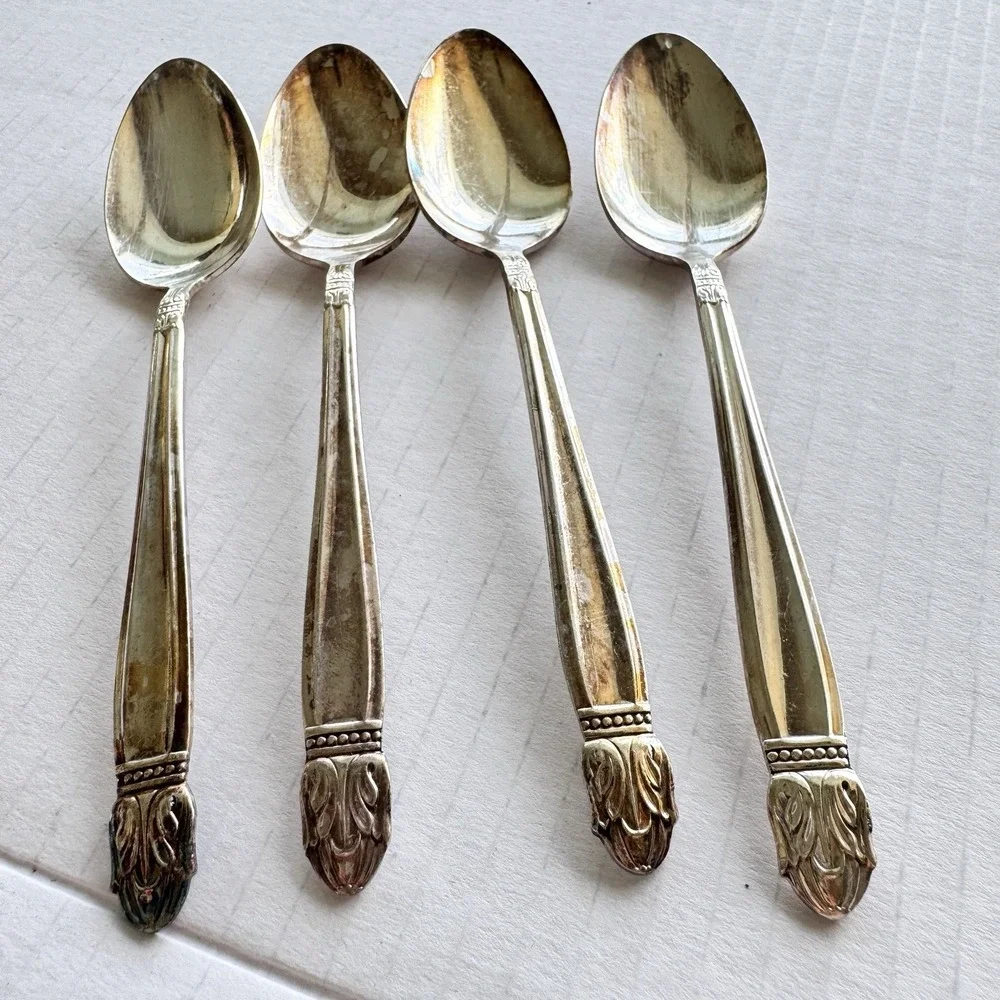 4 HOLMES & EDWARDS Silverplate DANISH PRINCESS Teaspoons No Monogram Vtg Set Lot
